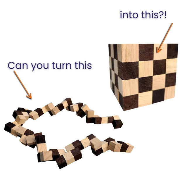 Very Hard Puzzle for Adults - The King Snake 4x4x4 - Turn the Snake Back into a Cube - Stocking Stuffer - Creative Crafthouse