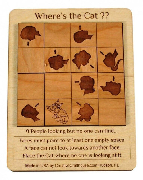 Where's the Cat? Wooden brain teaser Puzzle f - Creative Crafthouse