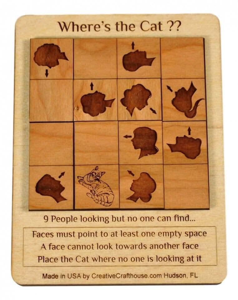 Where's the Cat? Wooden brain teaser Puzzle f - Creative Crafthouse