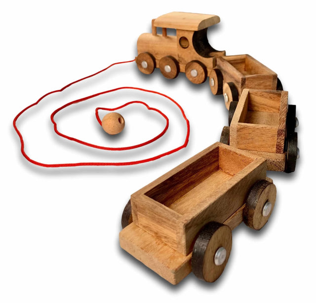 Wooden Train Set – Pull Along Toy with 3 Cars - Creative Crafthouse