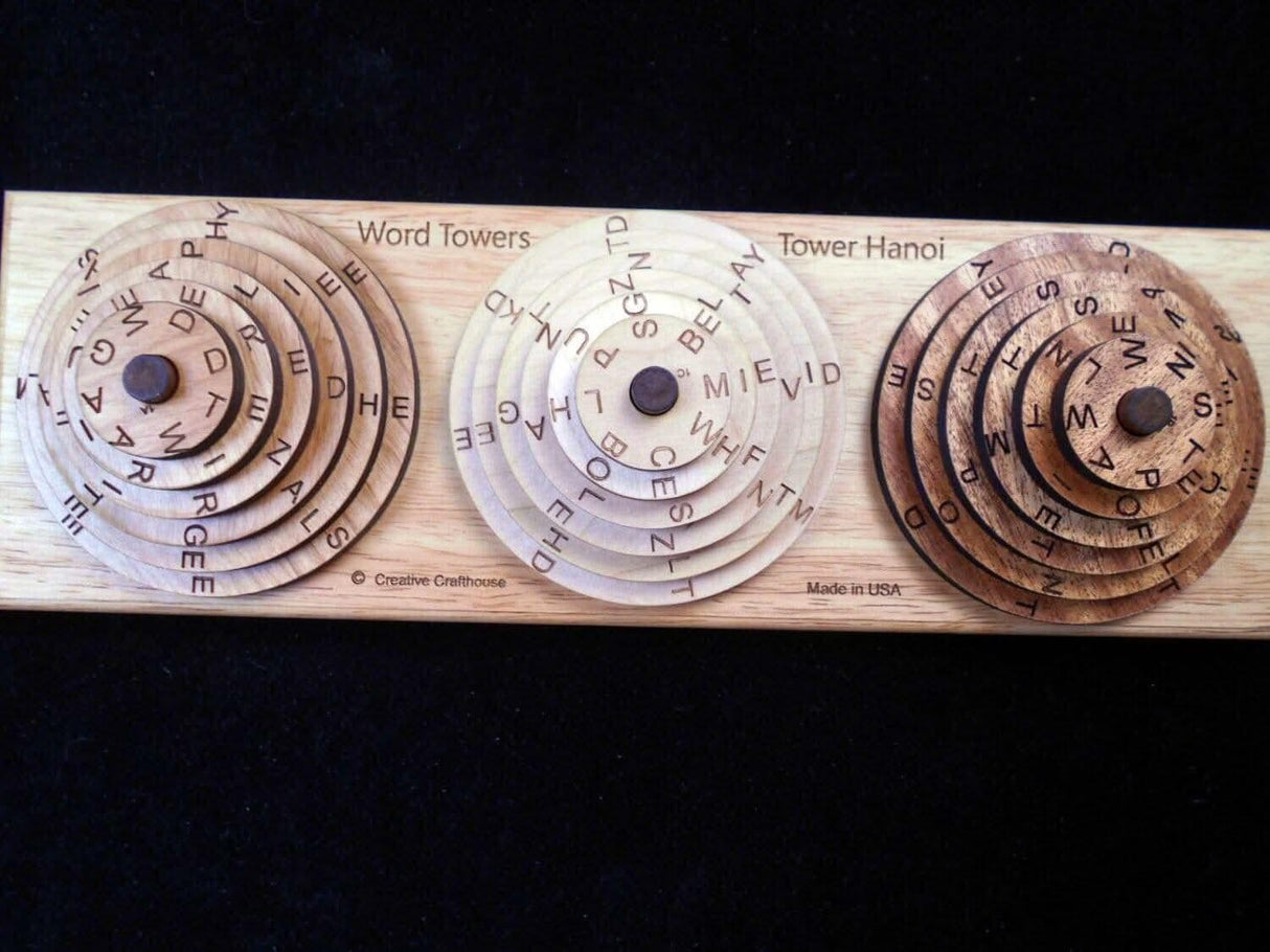 Word Towers & Towers of Hanoi - 6 challenging brain teaser puzzles to solve - Creative Crafthouse