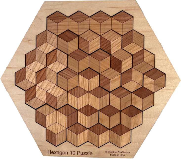 in hexagon frame Hexagon 10 wood brain teaser puzzle made USA alder wood 