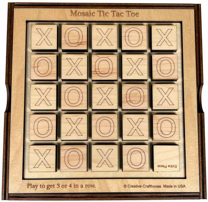 Tic Tac Toe Board OX Game 25 Pieces Mosaic Wooden Noughts and Crosses Games 