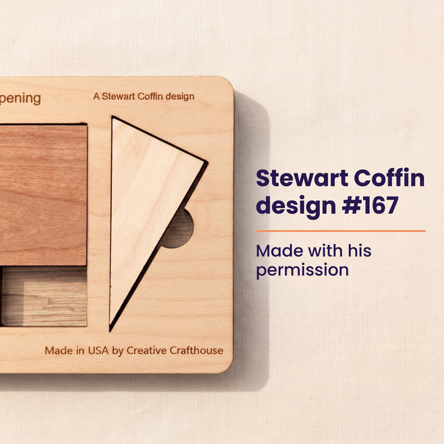 Close-up of the Cruiser board engraved A Stewart Coffin design, labelled Stewart Coffin design #167, made with his permission.