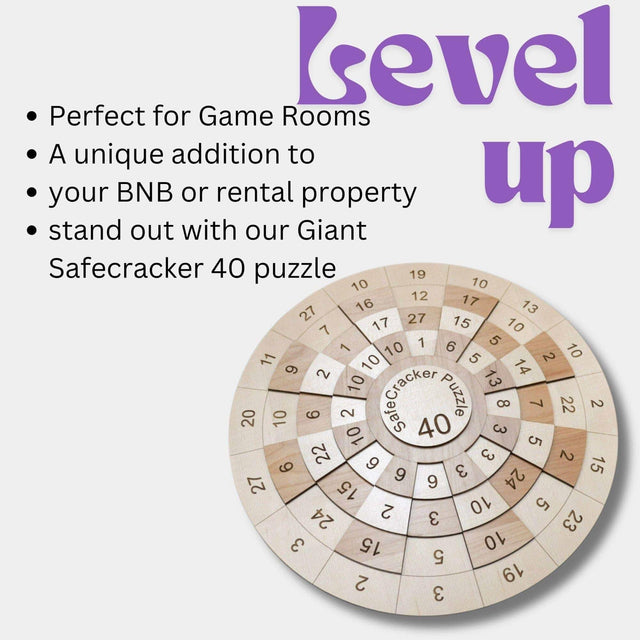 17.5" x 17.5" Giant Game Room Puzzle - Wooden Math Puzzle - A Handmade Brain Teaser Show Piece - Jumbo SafeCracker 40 Number Puzzle - Creative Crafthouse