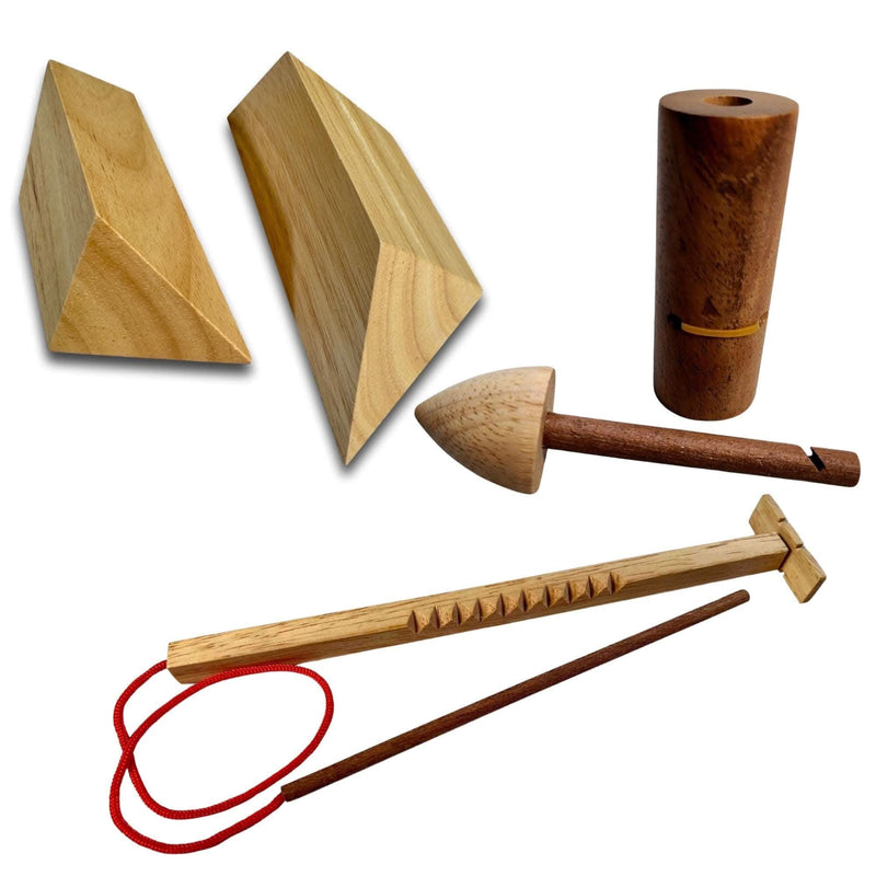 3 Puzzle Stocking Stuffer Gift Set - 3 Wooden Brain Teasers Perfect for Christmas Stockings - Hooey Stick, Idiot Stick, & Two Piece Pyramid - Creative Crafthouse