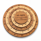 60 Alpha wooden math and word puzzle by Creative Crafthouse on white: an engraved cherry base and three stepped maple and cherry rings around a cherry center cap.