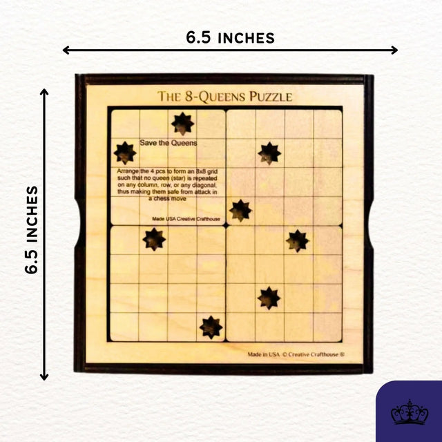 8 Queens Wood Puzzle - 4 Piece Logic Brain Teaser - Popular Puzzle for Chess Players - Creative Crafthouse