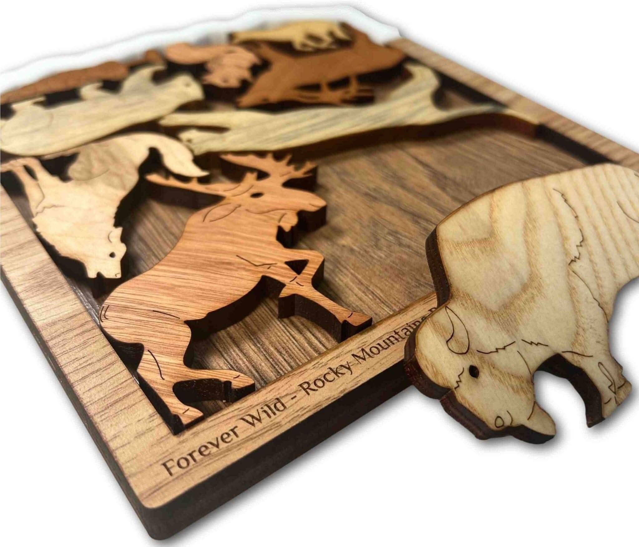 Animals of the Rocky Mountains Puzzle - Handmade Wood Wildlife