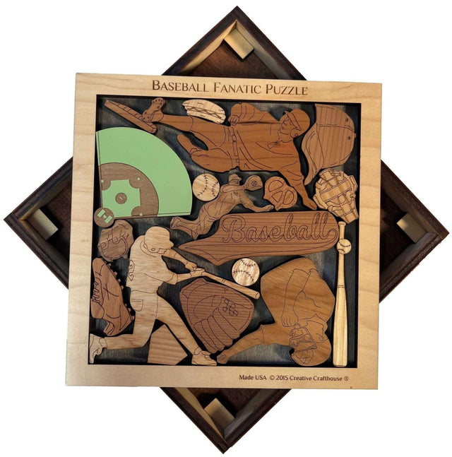 Baseball Fanatic Wood Puzzle - Personalizable Gift for Him - 17 Piece Brain Teaser - Creative Crafthouse