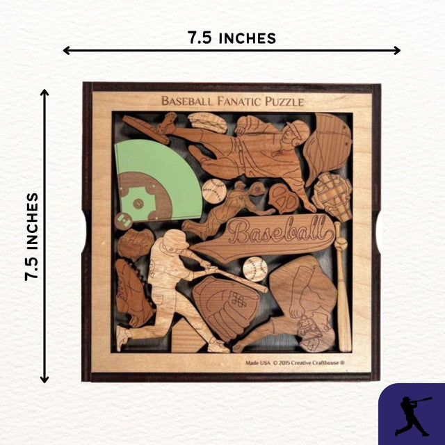 Baseball Fanatic Wood Puzzle - Personalizable Gift for Him - 17 Piece Brain Teaser - Creative Crafthouse
