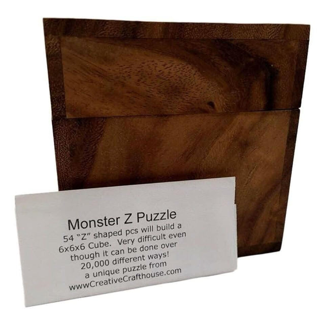 Big Puzzle Gift for Adults - Monster Z Wood Brain Teaser Puzzle - 54 "Z" Shaped Pieces Make 6x6x6 Cube - Very Difficult Puzzle for Experts - Creative Crafthouse