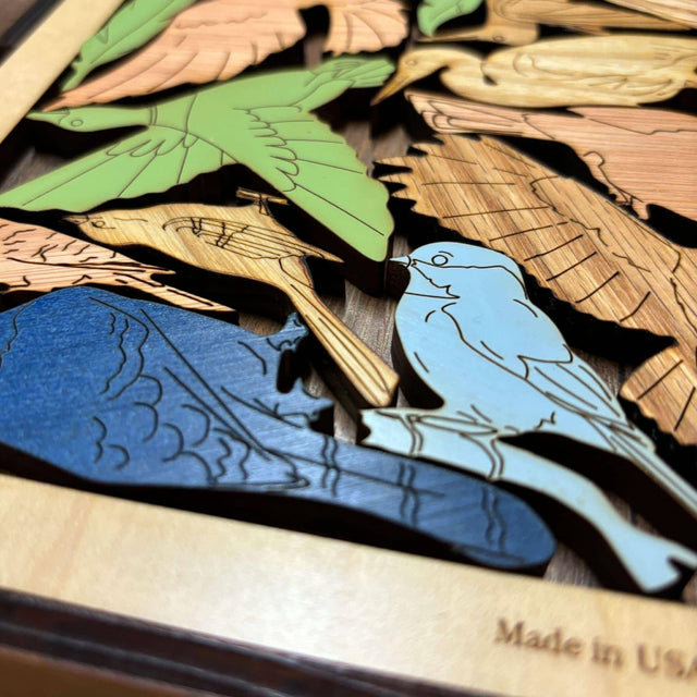 Bird Lovers Puzzle, Personalize with a Laser Engraved Name, 16 Piece Wood Brain Teaser - Creative Crafthouse