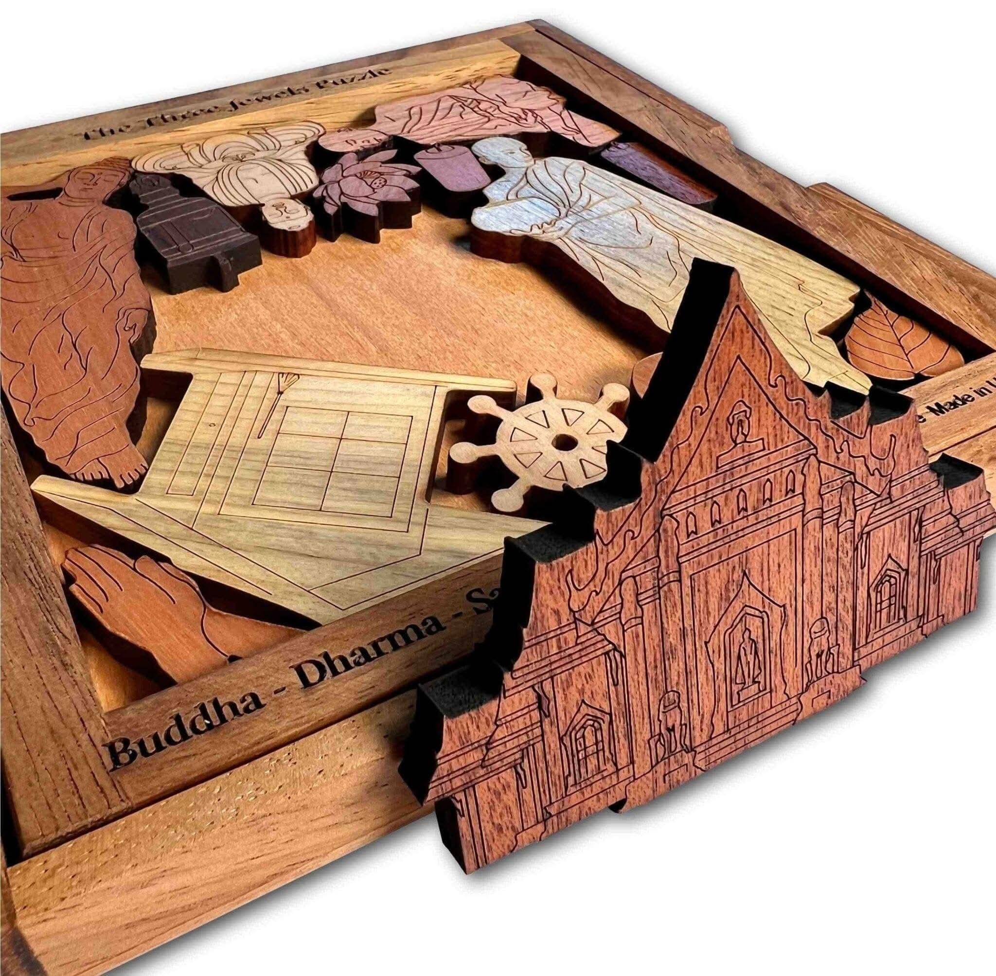 【激レア・激安】WYBW スツール と テーブル の セット 手彫り 像 Buddhist Wooden Puzzle - Three Jewels Brain Teaser & Gift