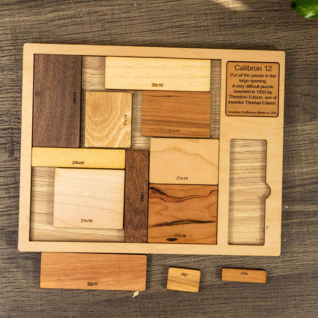 Impossible Wood Puzzle for Adults | 12 Piece Brain Teaser Handmade in Florida | Extremely Hard | The Calibron 12 Puzzle - Creative Crafthouse
