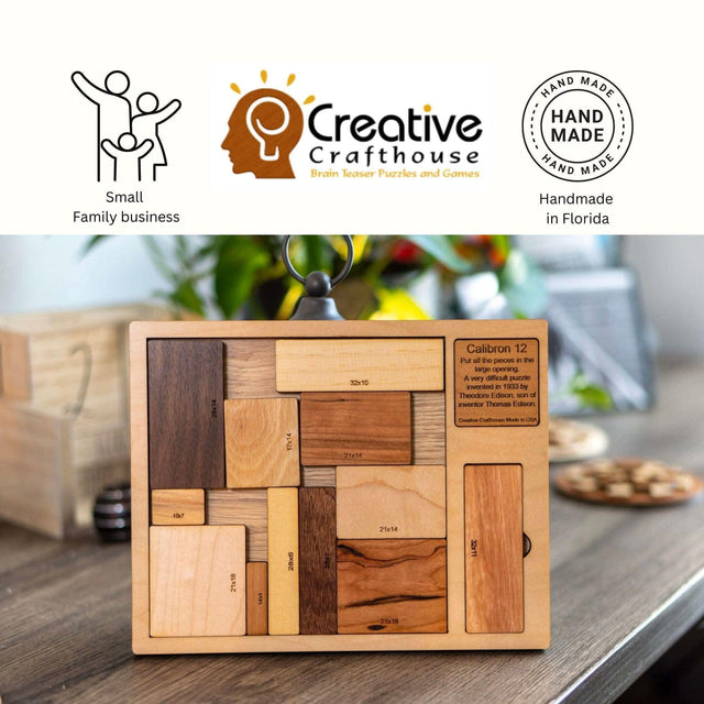 Impossible Wood Puzzle for Adults | 12 Piece Brain Teaser Handmade in Florida | Extremely Hard | The Calibron 12 Puzzle - Creative Crafthouse