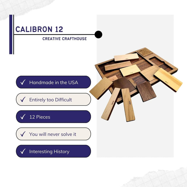 Impossible Wood Puzzle for Adults | 12 Piece Brain Teaser Handmade in Florida | Extremely Hard | The Calibron 12 Puzzle - Creative Crafthouse