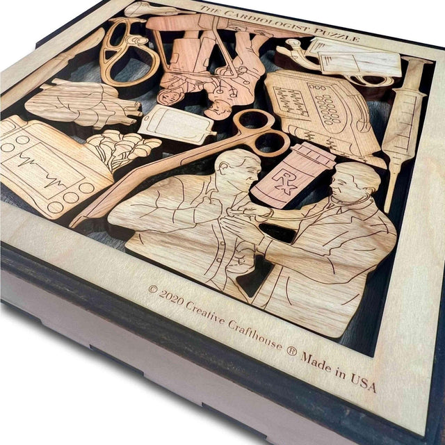 Cardiologist Wood Puzzle - Personalizable Thank You Gift - Challenging Brian Teaser - Creative Crafthouse