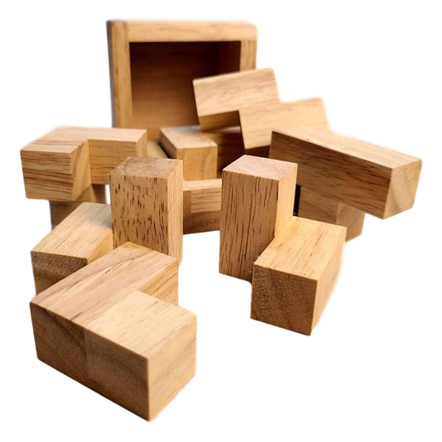 Christmas Gift for Grandkids - The Soma Cube Puzzle | Rubberwood Edition - Personalize with Grandkids Names - Gift from Grandparents - Creative Crafthouse