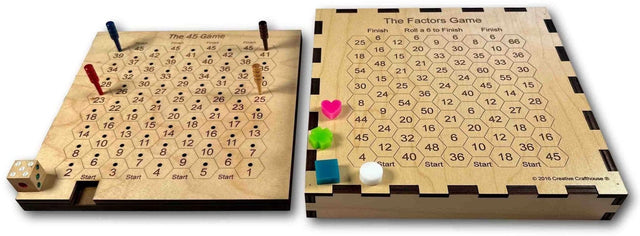 Christmas Gift for Kids | 45 Game & The Factors Game – 2 Math Games in 1 - Wooden Family Game | Personalize with Name - Education and Fun - Creative Crafthouse