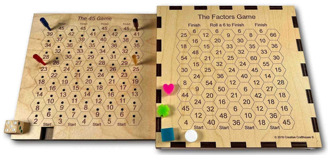 Christmas Gift for Kids | 45 Game & The Factors Game – 2 Math Games in 1 - Wooden Family Game | Personalize with Name - Education and Fun - Creative Crafthouse