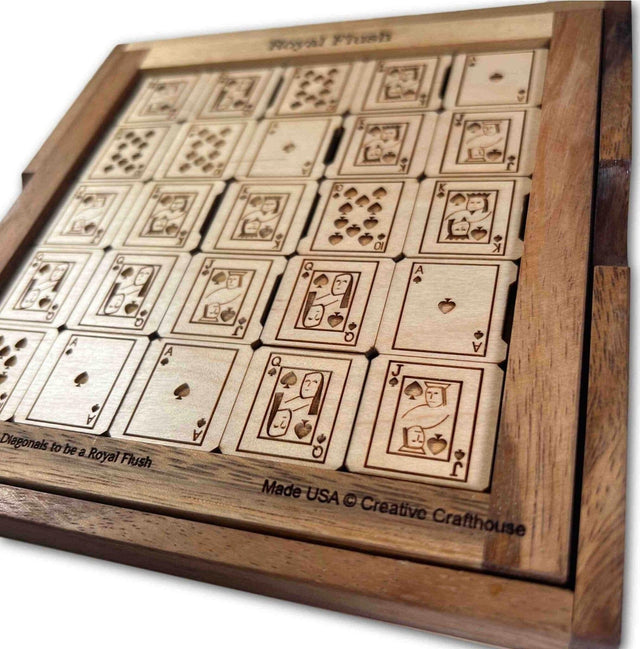 Christmas Gift for Poker Players - Royal Flush Wood Puzzle & Brain Teaser - Maple Version - Challenging Poker Brain Teaser - Game Room Decor - Creative Crafthouse