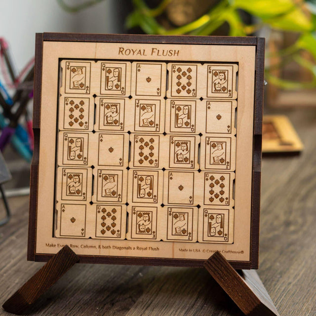Christmas Gift for Poker Players - Royal Flush Wood Puzzle & Brain Teaser - Maple Version - Challenging Poker Brain Teaser - Game Room Decor - Creative Crafthouse