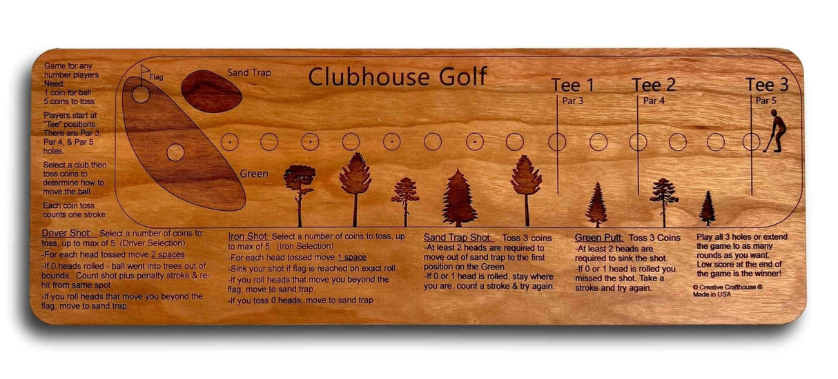 Clubhouse Golf: Board & Coins Game for Golf fun 1/4" thick Cherry Wood - Creative Crafthouse