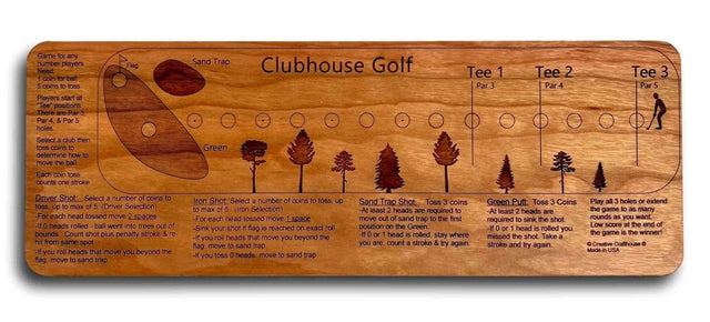 Clubhouse Golf: Board & Coins Game for Golf fun 1/4" thick Cherry Wood - Creative Crafthouse