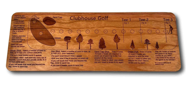 Clubhouse Golf: Board & Coins Game for Golf fun 1/4" thick Cherry Wood - Creative Crafthouse