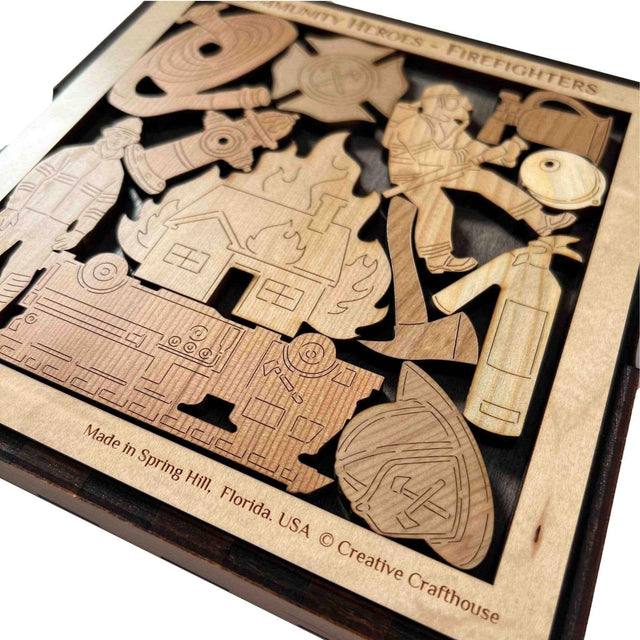 Community Heroes Firefighters Wood Puzzle Brain Teaser - artistic and challenging - can be personalized - Creative Crafthouse