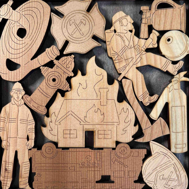Community Heroes Firefighters Wood Puzzle Brain Teaser - artistic and challenging - can be personalized - Creative Crafthouse