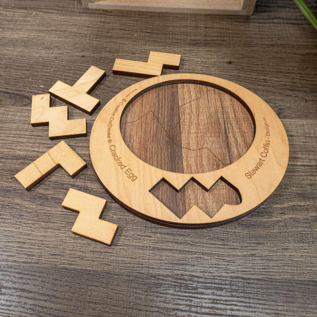 Cracked Egg Wood Puzzle - Level 8 out of 10 Difficulty - Recommended Brain Teaser Gift for Ages 14 and Up - Creative Crafthouse