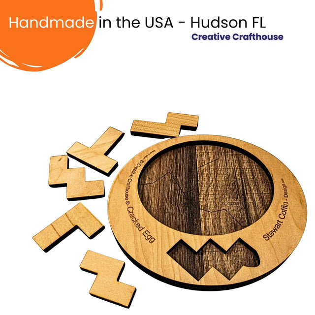 Cracked Egg Wood Puzzle - Level 8 out of 10 Difficulty - Recommended Brain Teaser Gift for Ages 14 and Up - Creative Crafthouse