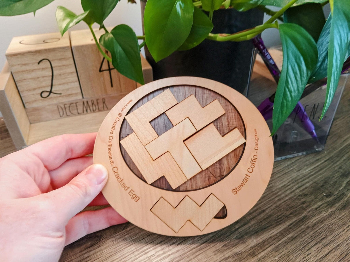 Cracked Egg Wood Puzzle - Level 8 out of 10 Difficulty - Recommended Brain Teaser Gift for Ages 14 and Up - Creative Crafthouse