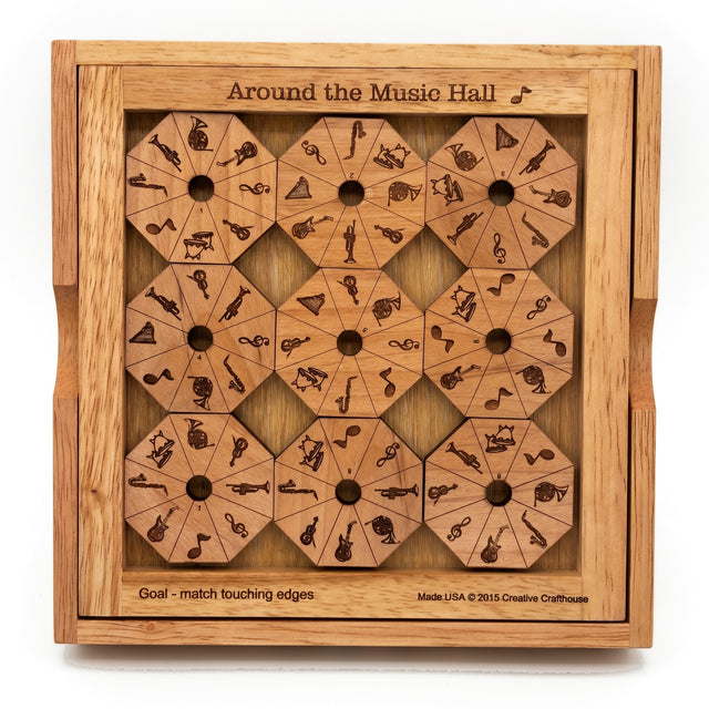 Around the Music Hall wooden edge-matching brain teaser puzzle by Creative Crafthouse, a musician's gift
