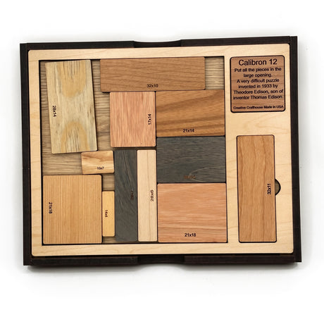 Calibron 12 wooden packing puzzle by Creative Crafthouse, the 1933 Edison 12-piece brain teaser for adults