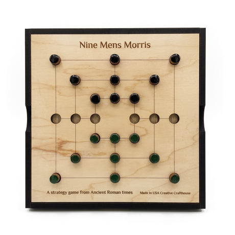 Nine Men's Morris wooden two-player strategy board game by Creative Crafthouse, the classic Mills game