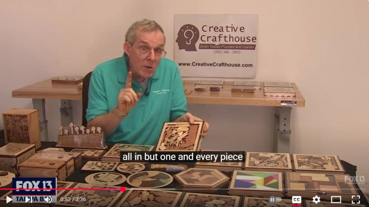 Watch a Tampa Bay News segment on Creative Crafthouse wood puzzles, brain teasers, and games.