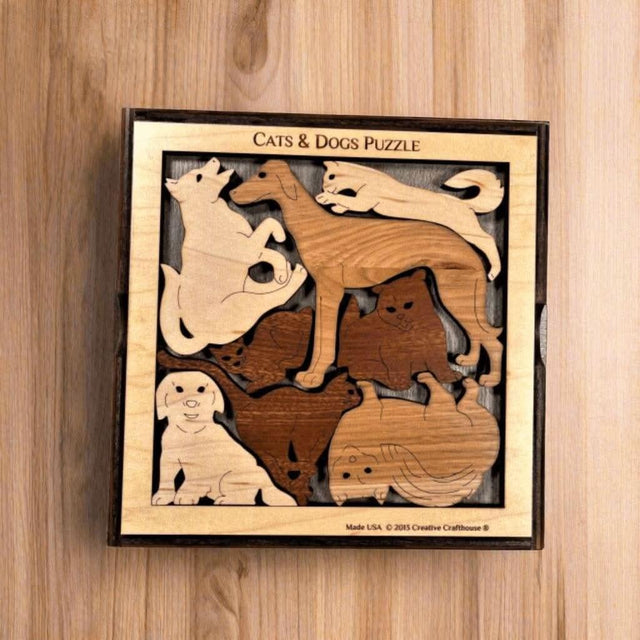 Dog & Cat Lovers Wood Puzzle | Personalizable Gift - Creative Crafthouse
