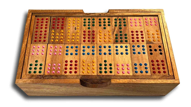 Dominoes Set Double 12 Wood Handcrafted in Box - Wooden Game for Adults - Personalization Available - Creative Crafthouse