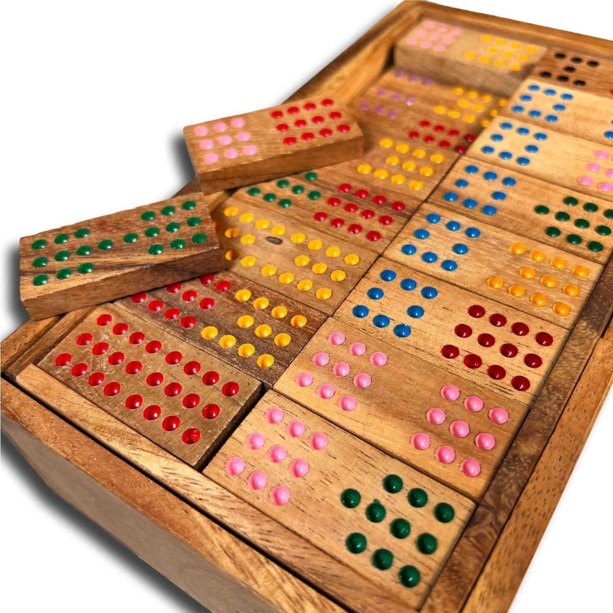 Dominoes Set Double 12 Wood Handcrafted in Box - Wooden Game for