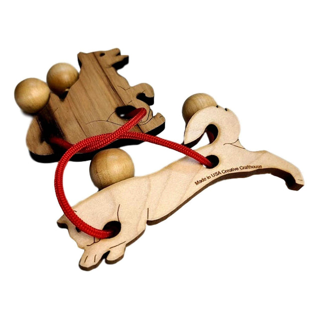Stocking Stuffer Puzzle for Animal Lovers - Double Trouble String Puzzle - Cat & Dog model - Brain Teaser - Creative Crafthouse