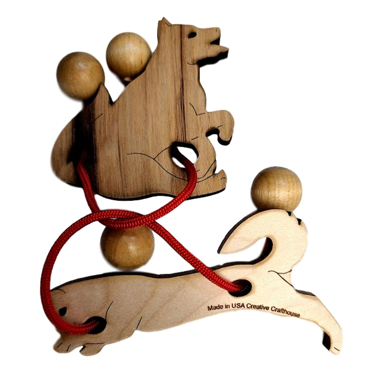 Stocking Stuffer Puzzle for Animal Lovers - Double Trouble String Puzzle - Cat & Dog model - Brain Teaser - Creative Crafthouse