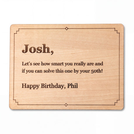 Wood Message Card by Creative Crafthouse, a 4 x 3 inch Baltic birch card laser engraved with a birthday message inside a stepped border, on a white background