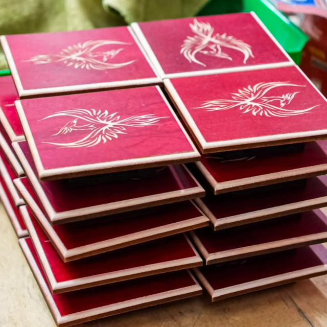 Firebird Wood Puzzle Box | Red Stained Maple Lock Box - Creative Crafthouse