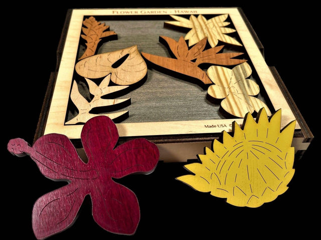 Flower Garden Hawaii - A Puzzle of Native Hawaiian Flowers Wood Version | Personalizable Christmas Gift | Unique One of a Kind Gift Idea - Creative Crafthouse