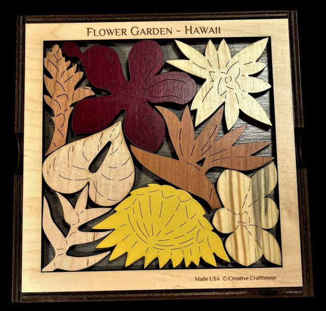 Flower Garden Hawaii - A Puzzle of Native Hawaiian Flowers Wood Version | Personalizable Christmas Gift | Unique One of a Kind Gift Idea - Creative Crafthouse