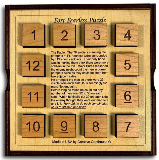 Fort Fearless Wood Brain Teaser – 9 Different Math & Logic Puzzles to Solve - Comes With Cover - Travel Puzzle - Creative Crafthouse