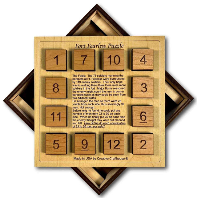 Fort Fearless Wood Brain Teaser – 9 Different Math & Logic Puzzles to Solve - Comes With Cover - Travel Puzzle - Creative Crafthouse